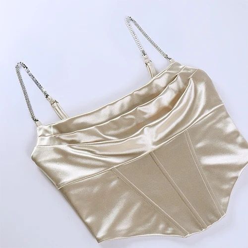 Satin Corset Crop Top with Rhinestone Straps XD21