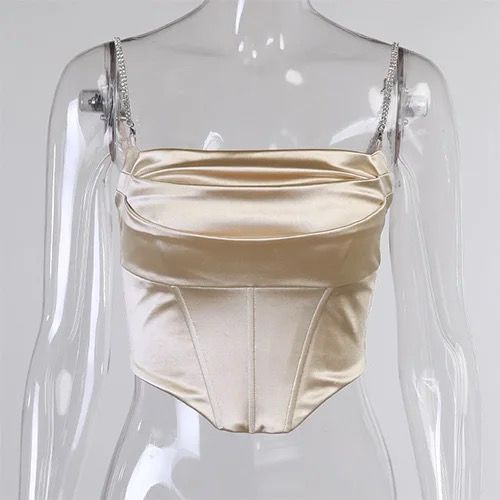 Satin Corset Crop Top with Rhinestone Straps XD21