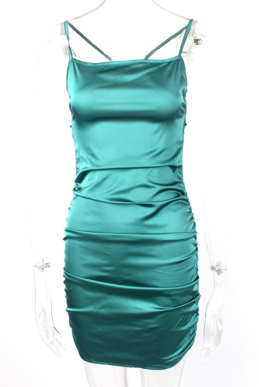Allure Ruched Satin Mini Dress