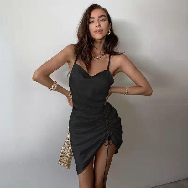 Satin Ruffled Women's Mini Dress