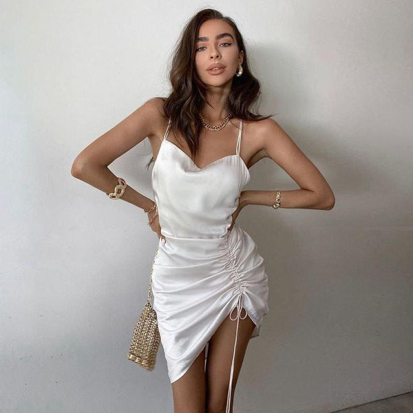 Satin Ruffled Women's Mini Dress