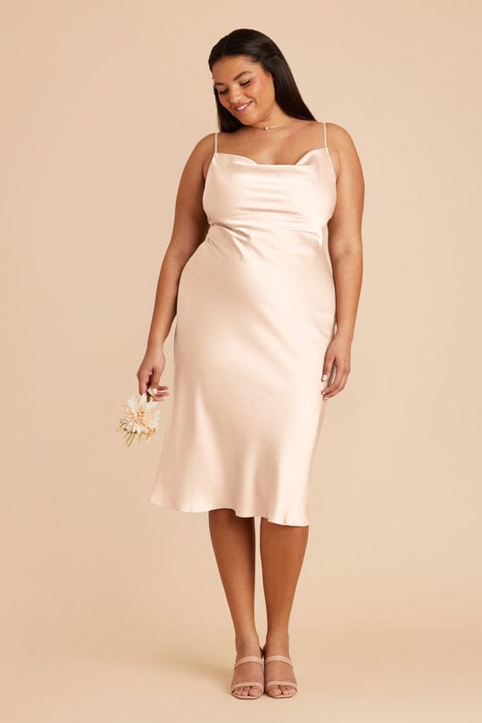 Satin Spaghetti Straps Cowl Neck Back Slit Midi Dress XD21