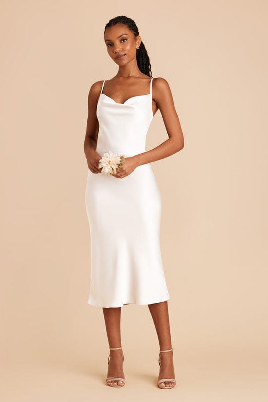 Satin Spaghetti Straps Cowl Neck Back Slit Midi Dress XD21