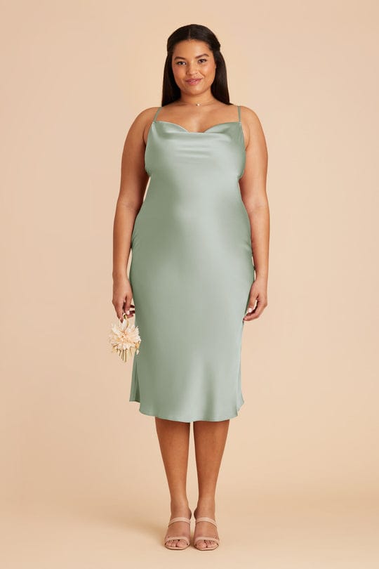 Satin Spaghetti Straps Cowl Neck Back Slit Midi Dress XD21