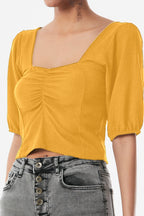 Scoop Neck Ruched Bust Gather Sleeve Blouse XD21