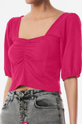 Scoop Neck Ruched Bust Gather Sleeve Blouse XD21