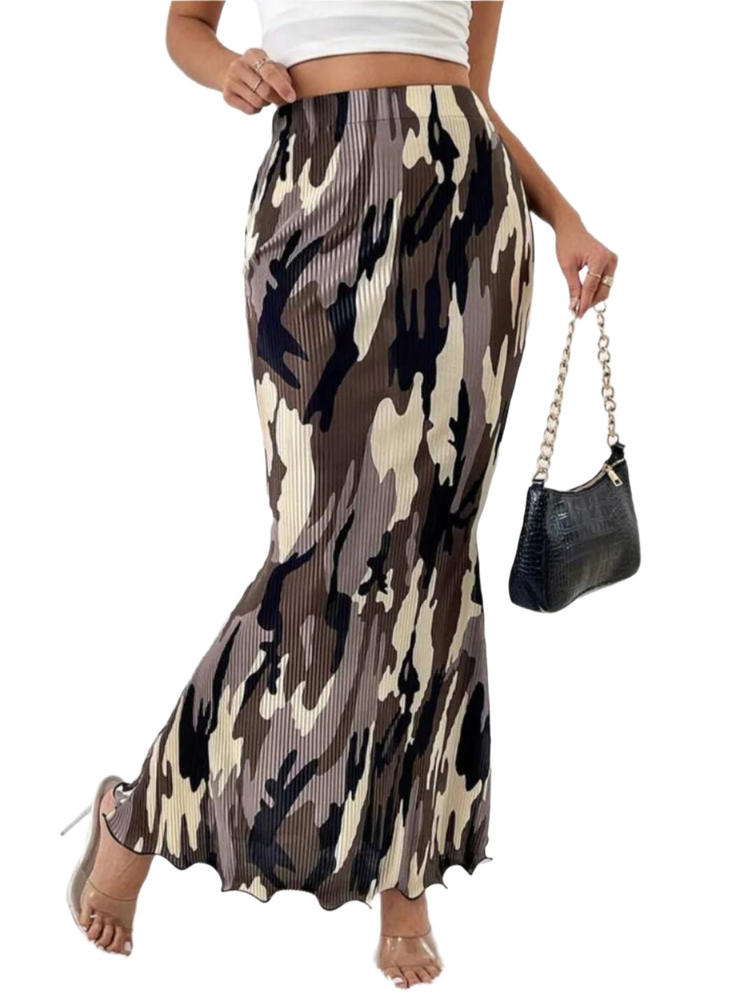 Abstract Print Maxi Skirt - High-Waisted & Flared