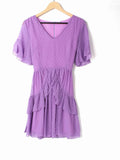 Swiss Dot Belted Layered Hem Chiffon Dress