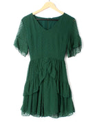 Swiss Dot Belted Layered Hem Chiffon Dress