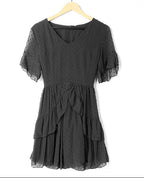 Swiss Dot Belted Layered Hem Chiffon Dress