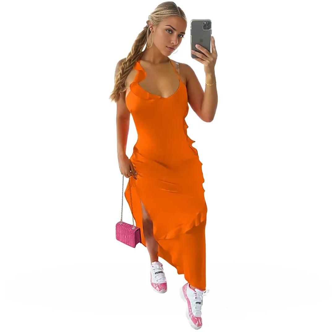 Sleeveless Ruffles Sexy Long Dress