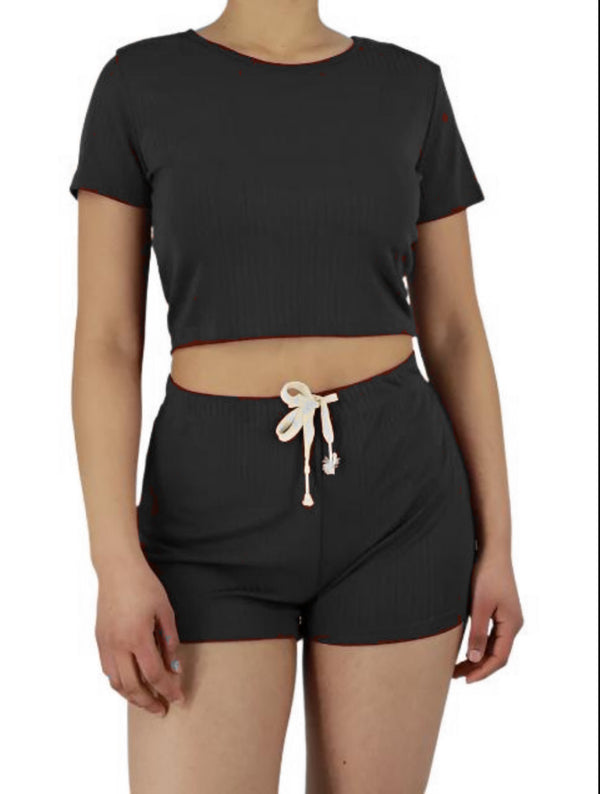 Loungewear Two Piece Cropped Top and Shorts Set Style 3