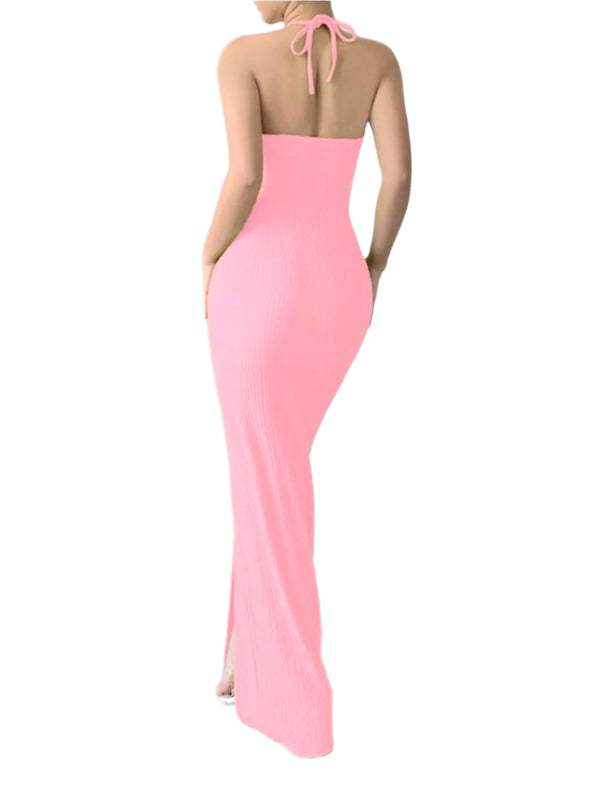 Cut-Out Maxi Dress - Elegant Halter Slit Dress