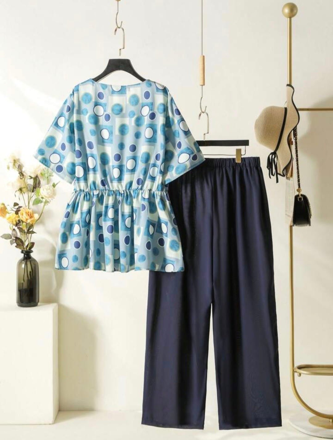 Modern Floral Peplum Blouse & Comfy Wide-Leg Pants
