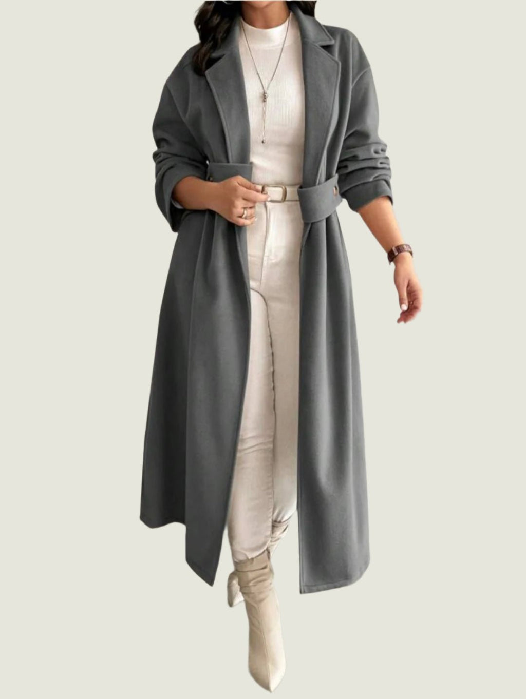 Long Belted Overcoat – Women’s Elegant Winter Coat