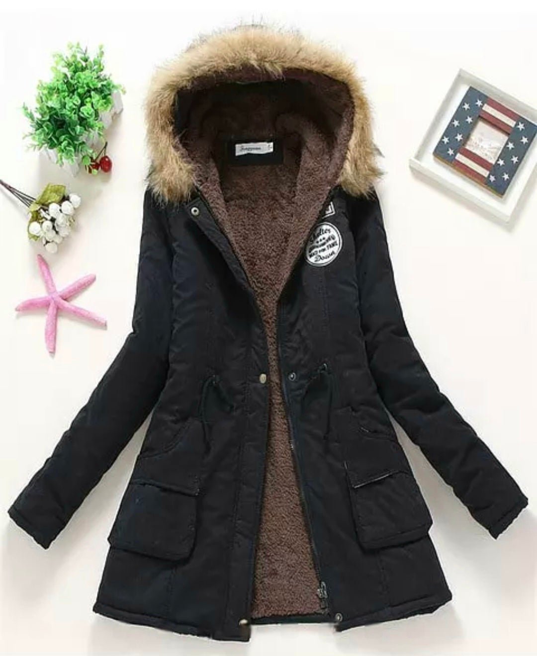 Faux Fur-Lined Winter Parka Jacket with Hood