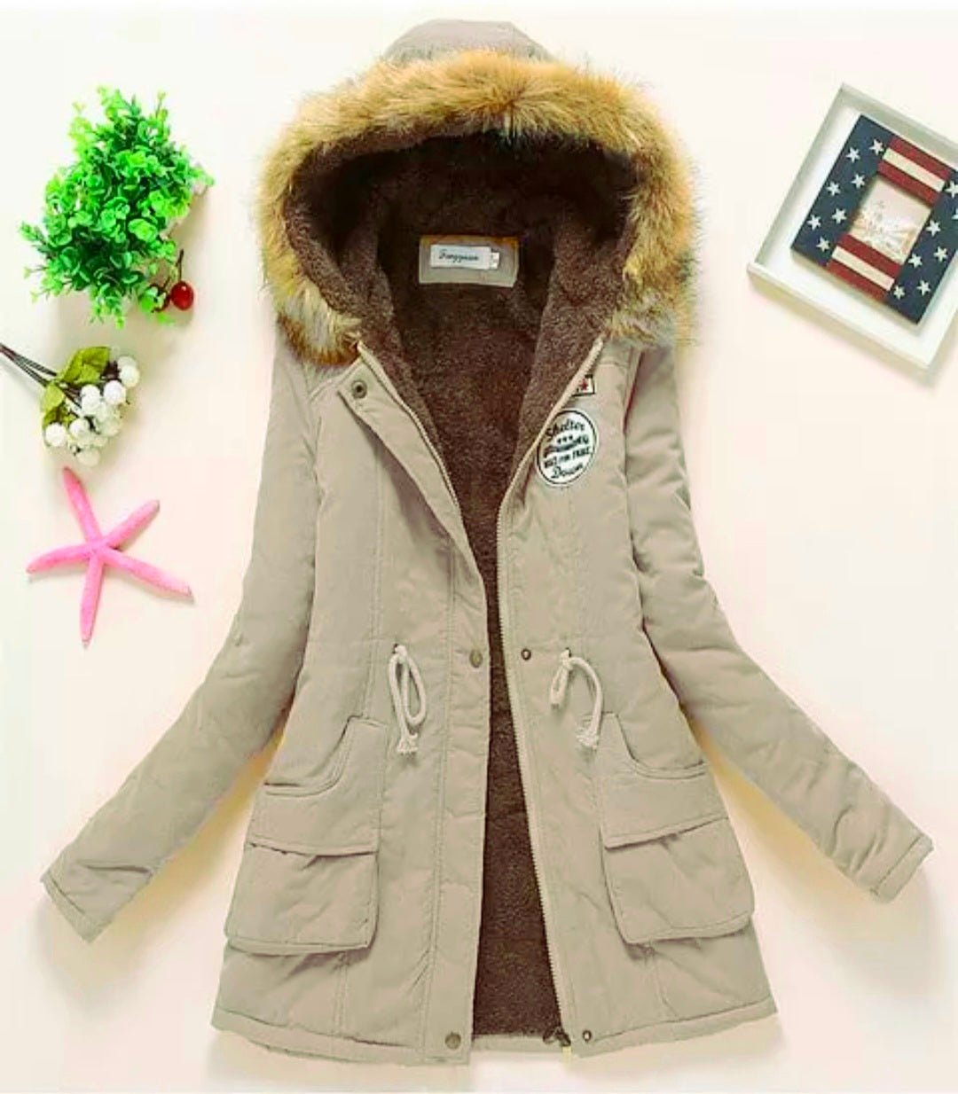 Faux Fur-Lined Winter Parka Jacket with Hood