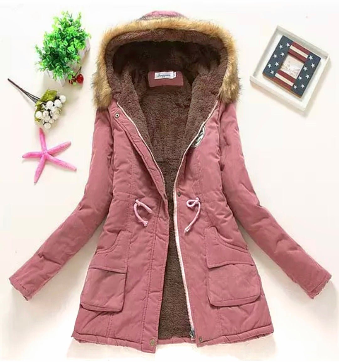 Faux Fur-Lined Winter Parka Jacket with Hood