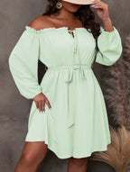Frill off shoulder mini dress with belt
