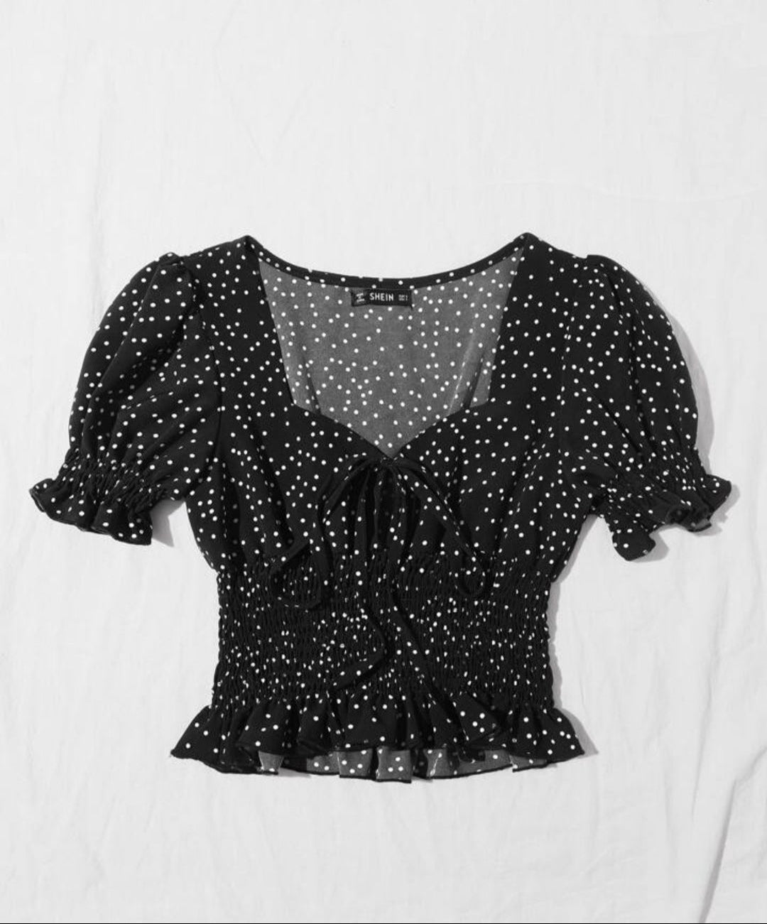 Polka Dot Smocked Puff Sleeve Top – Casual Chic Blouse