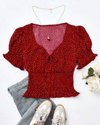 Polka Dot Smocked Puff Sleeve Top – Casual Chic Blouse