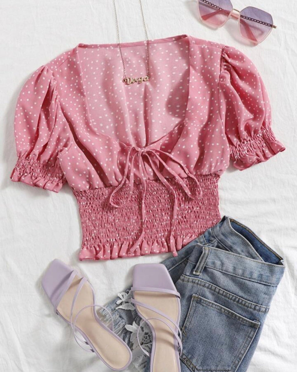 Polka Dot Smocked Puff Sleeve Top – Casual Chic Blouse