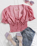 Polka Dot Smocked Puff Sleeve Top – Casual Chic Blouse