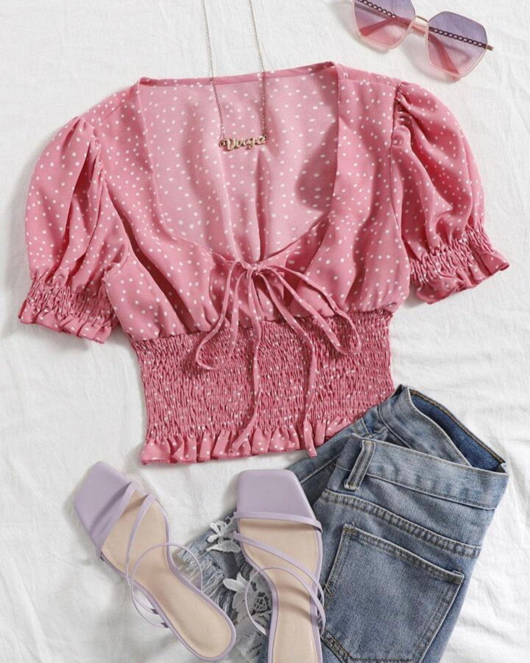 Polka Dot Smocked Puff Sleeve Top – Casual Chic Blouse
