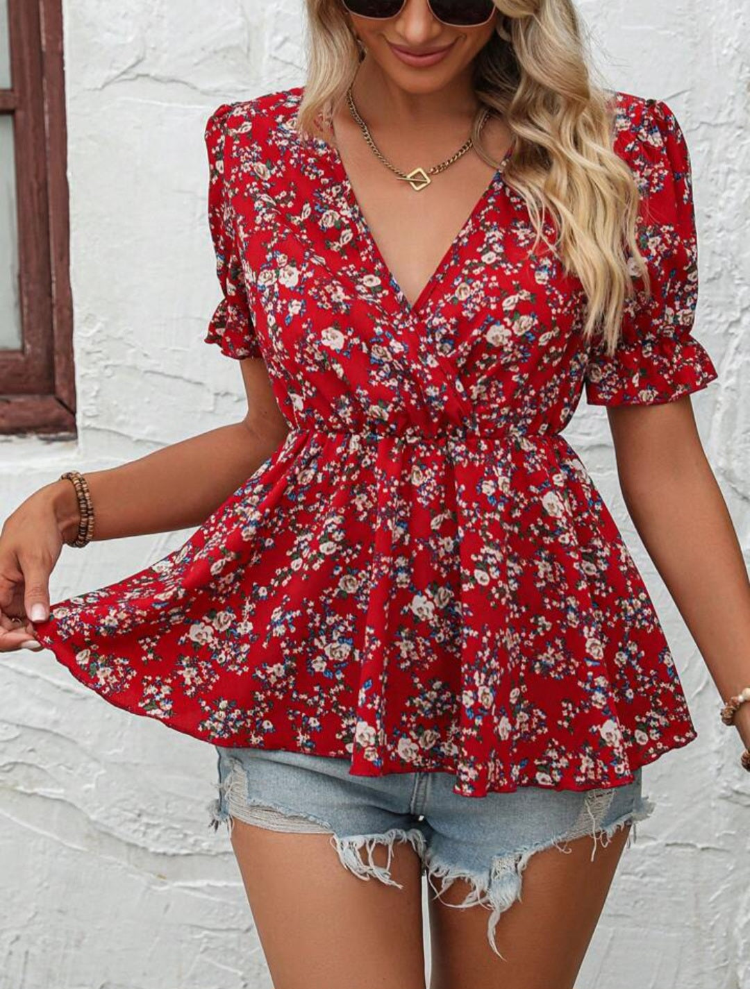 Off-Shoulder Floral Blouse – Long Sleeve Boho Top