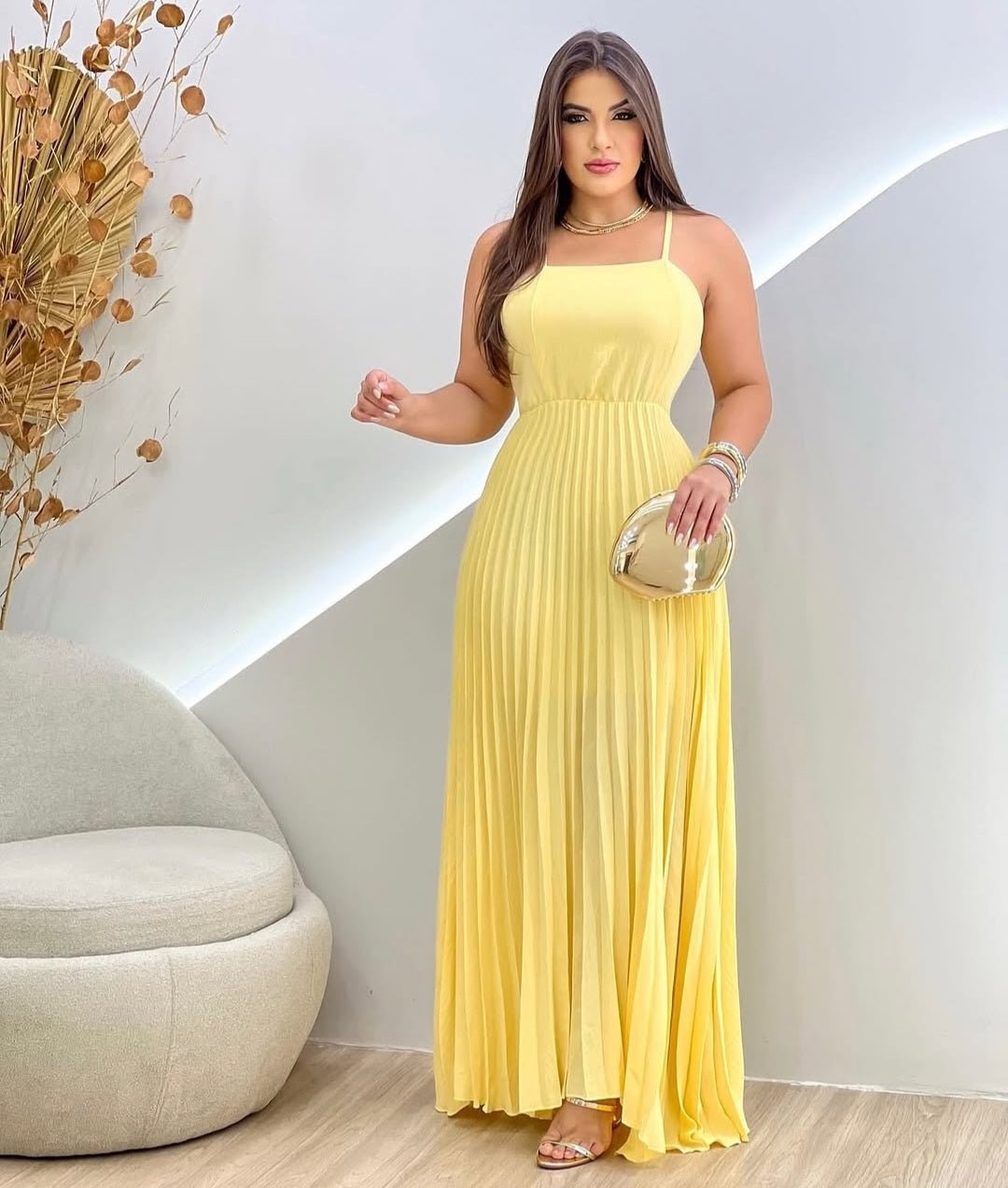 Pleated Spaghetti Strap Maxi Dress