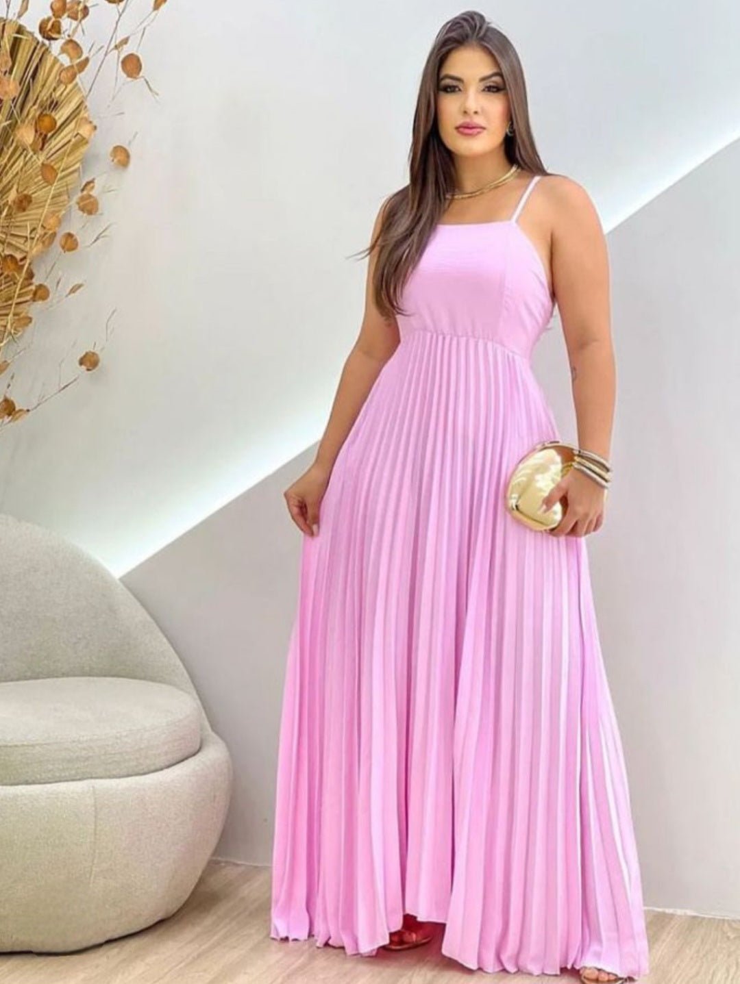 Pleated Spaghetti Strap Maxi Dress