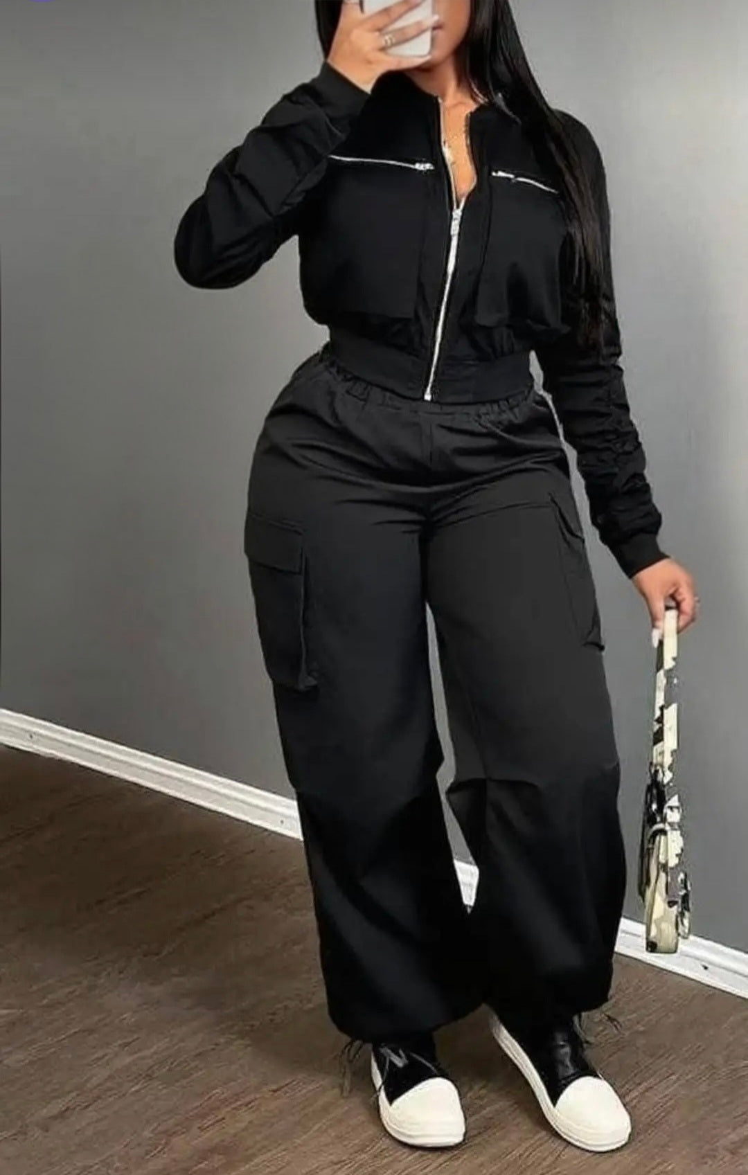 Zip Front Cargo Two-Piece Set for Women