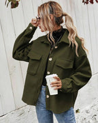 Women's Casual Button-front Long Sleeve Utility Jacket