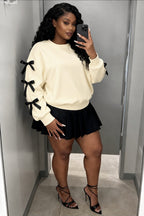 Bow Sleeve Oversized Sweatshirt – Casual Long Sleeve Pullover