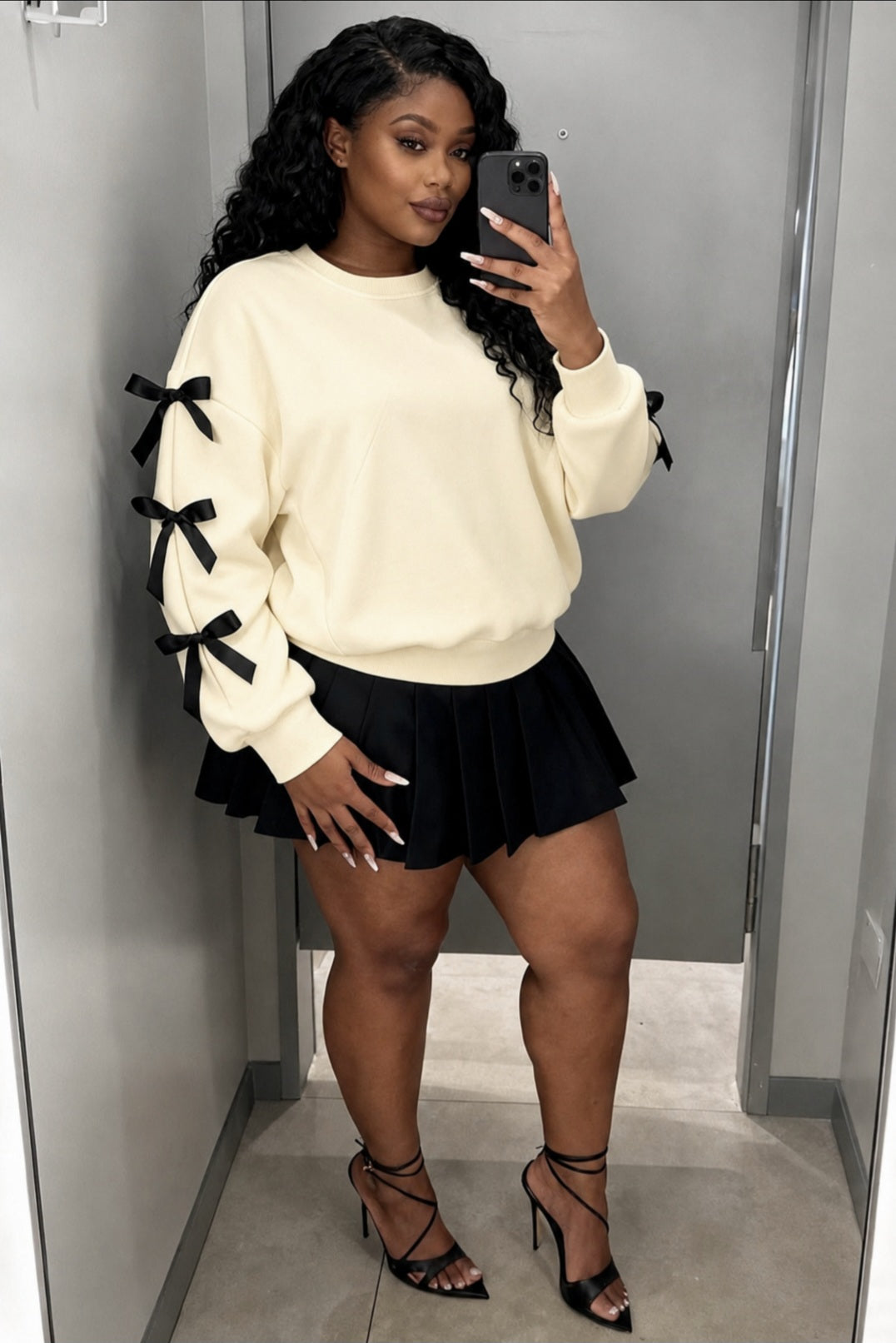 Bow Sleeve Oversized Sweatshirt – Casual Long Sleeve Pullover