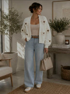 Floral Buttonless Knit Cardigan