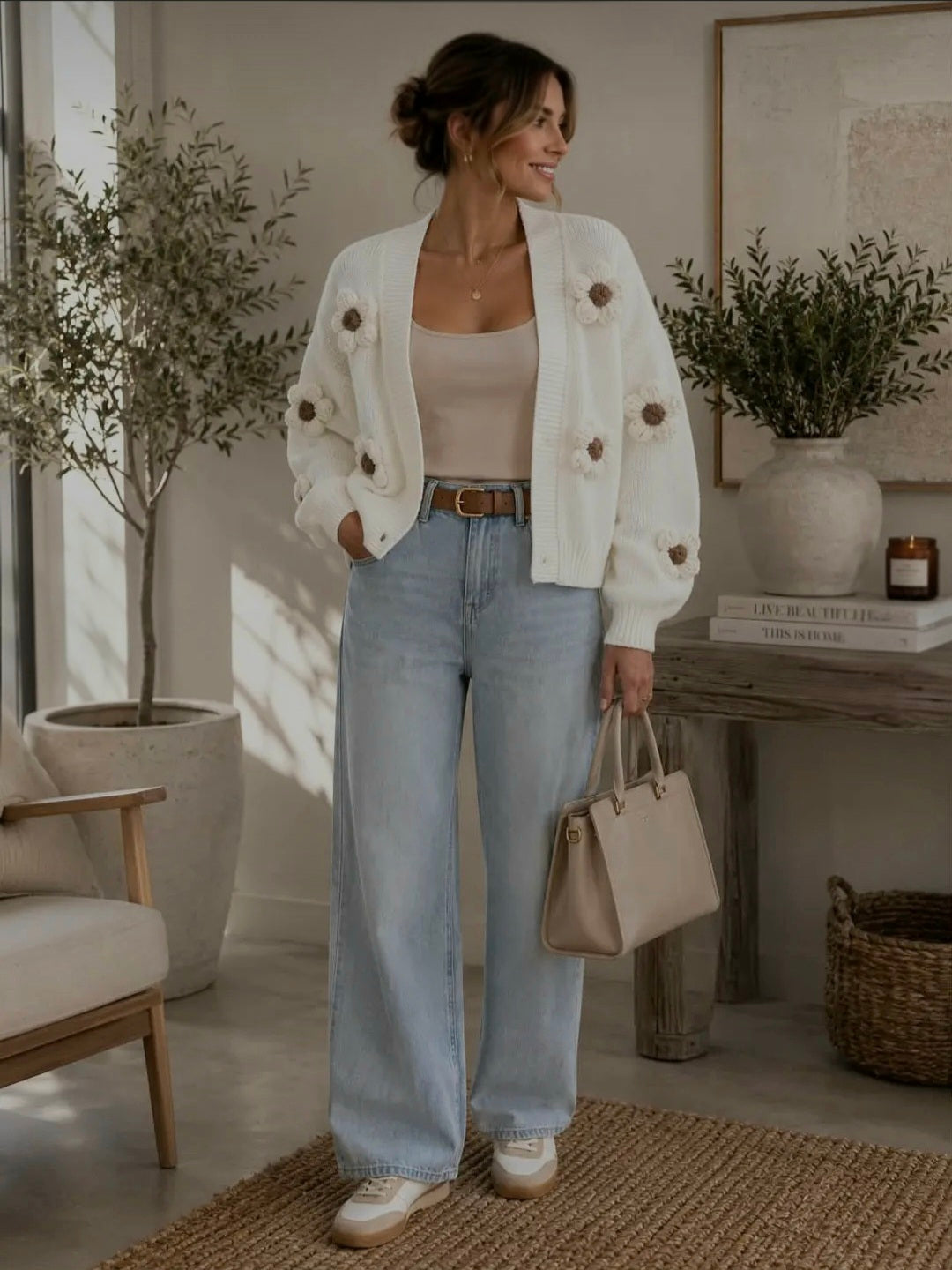 Floral Buttonless Knit Cardigan