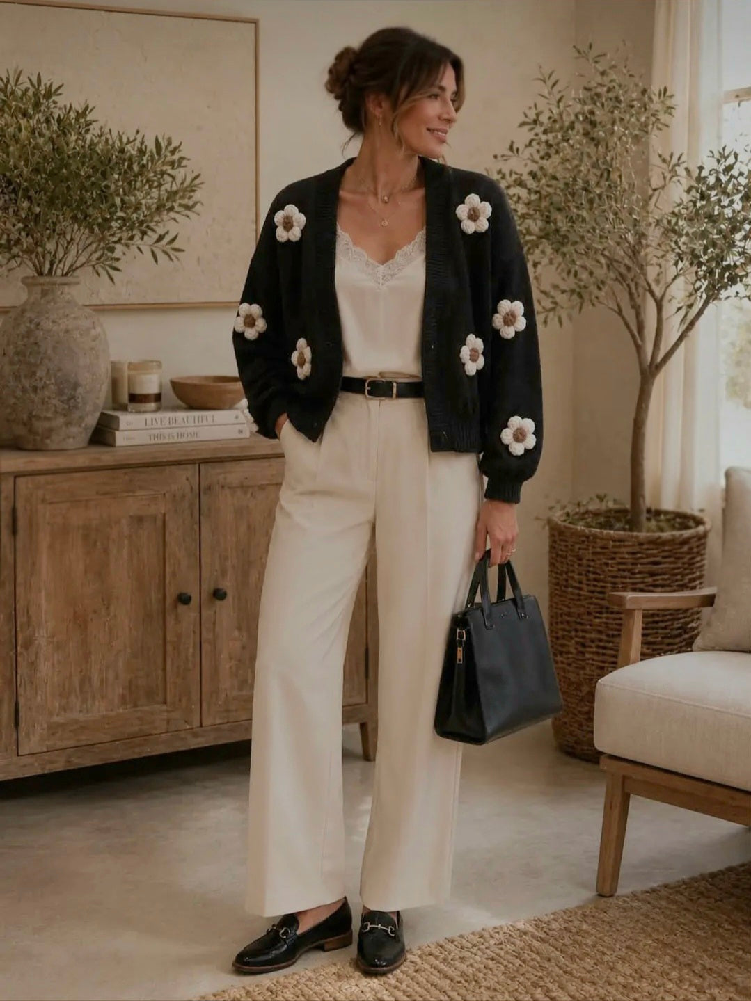 Floral Buttonless Knit Cardigan