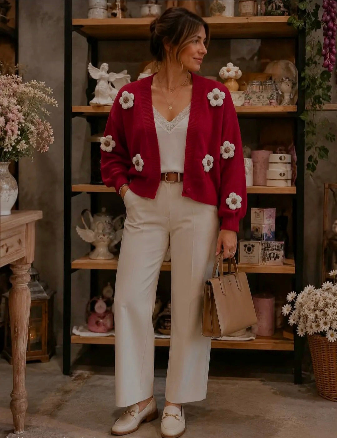 Floral Buttonless Knit Cardigan