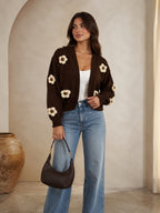 Floral Buttonless Knit Cardigan
