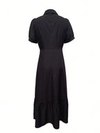 Black Short Puff Sleeve Maxi Dress without Belt