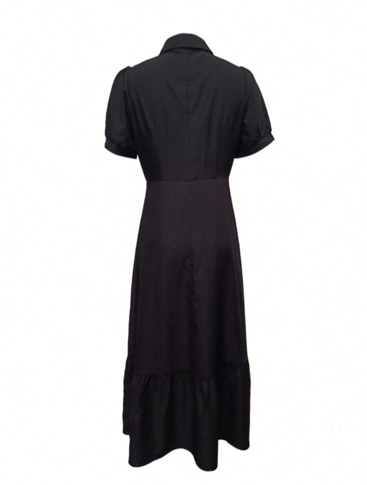 Black Short Puff Sleeve Maxi Dress without Belt