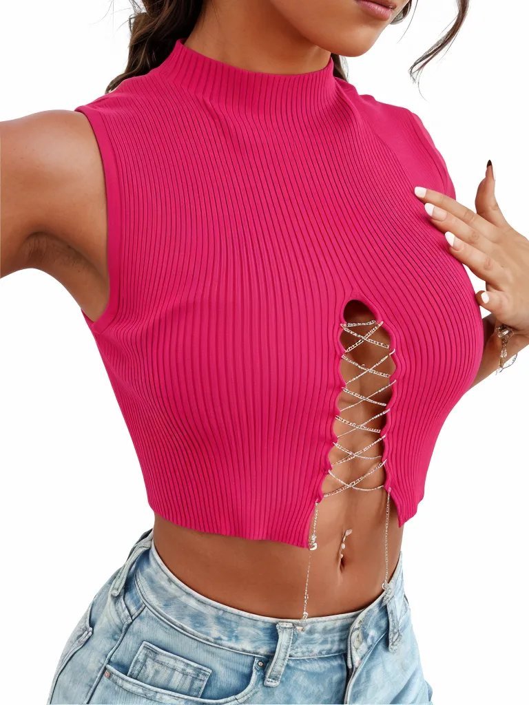 Chain Lace Up Front Cropped Top