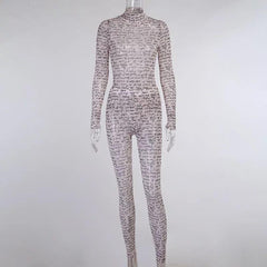 See Through Sheer Mesh Bodysuit And Leggings Two Piece