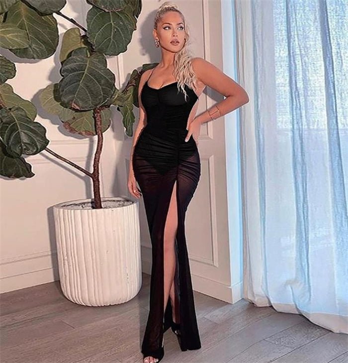 See through maxi Bodycon ruched dress only XD21