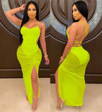 See through maxi Bodycon ruched dress only XD21