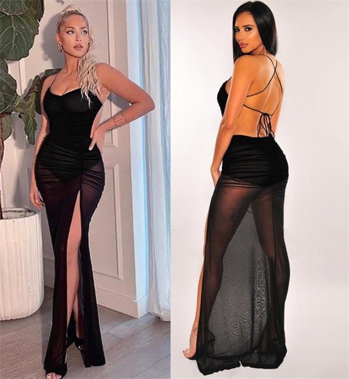 See through maxi Bodycon ruched dress only XD21