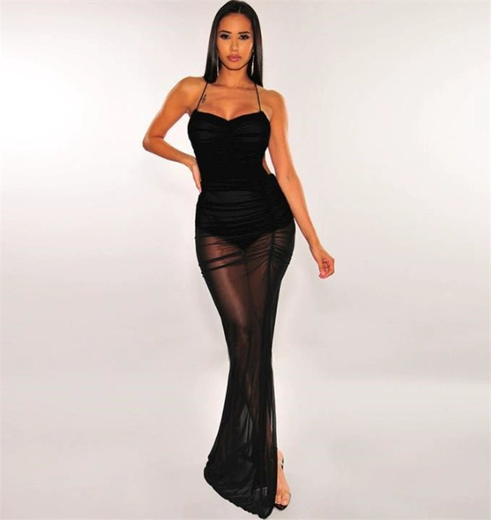See through maxi Bodycon ruched dress only XD21