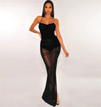 See through maxi Bodycon ruched dress only XD21