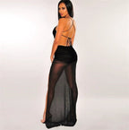 See through maxi Bodycon ruched dress only XD21